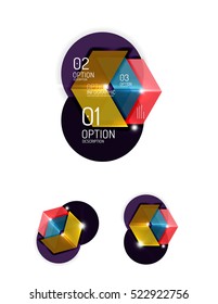 Set of abstract geometric paper graphic layouts. Business presentations, backgrounds, option infographics or banner templates