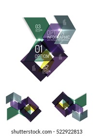 Set of abstract geometric paper graphic layouts. Business presentations, backgrounds, option infographics or banner templates