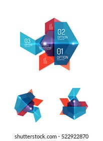 Satz abstrakter geometrischer Papiergrafie-Layouts. Unternehmenspräsentationen, Hintergründe, optionale Infografiken oder Bannervorlagen