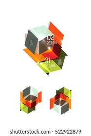 Set of abstract geometric paper graphic layouts. Business presentations, backgrounds, option infographics or banner templates
