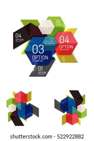 Set of abstract geometric paper graphic layouts. Business presentations, backgrounds, option infographics or banner templates