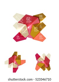 Set of abstract geometric paper graphic layouts. Business presentations, backgrounds, option infographics or banner templates