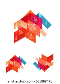 Set of abstract geometric paper graphic layouts. Business presentations, backgrounds, option infographics or banner templates