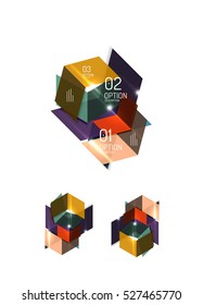 Set of abstract geometric paper graphic layouts. Business presentations, backgrounds, option infographics or banner templates