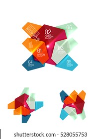 Set of abstract geometric paper graphic layouts. Business presentations, backgrounds, option infographics or banner templates
