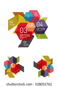 Conjunto de layouts gráficos de papel geométrico abstrato. Apresentações comerciais, planos de fundo, infográficos opcionais ou modelos de banner