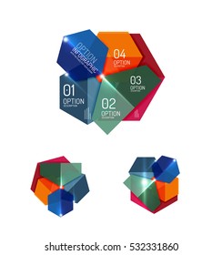 Set of abstract geometric paper graphic layouts. Business presentations, backgrounds, option infographics or banner templates