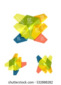 Set of abstract geometric paper graphic layouts. Business presentations, backgrounds, option infographics or banner templates