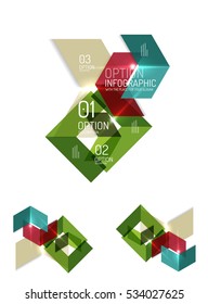 Set of abstract geometric paper graphic layouts. Business presentations, backgrounds, option infographics or banner templates