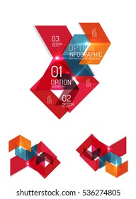 Set of abstract geometric paper graphic layouts. Business presentations, backgrounds, option infographics or banner templates