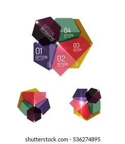 Conjunto de diseños gráficos de papel geométrico abstracto. Presentaciones empresariales, antecedentes, infografías de opciones o plantillas de banners
