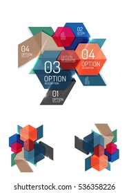 Set of abstract geometric paper graphic layouts. Business presentations, backgrounds, option infographics or banner templates