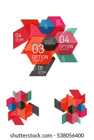 Set of abstract geometric paper graphic layouts. Business presentations, backgrounds, option infographics or banner templates