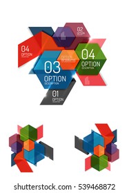 Set of abstract geometric paper graphic layouts. Business presentations, backgrounds, option infographics or banner templates