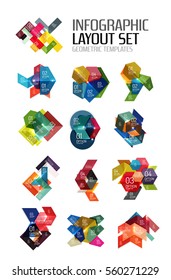 Conjunto de diseños gráficos de papel geométrico abstracto. Presentaciones empresariales, antecedentes, infografías de opciones o plantillas de banners