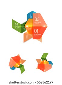 Set of abstract geometric paper graphic layouts. Business presentations, backgrounds, option infographics or banner templates