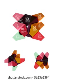 Conjunto de diseños gráficos de papel geométrico abstracto. Presentaciones empresariales, antecedentes, infografías de opciones o plantillas de banners