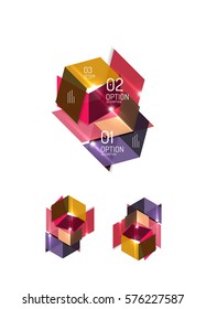 Set of abstract geometric paper graphic layouts. Business presentations, backgrounds, option infographics or banner templates
