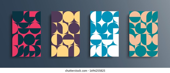 Set of abstract geometric pattern design in Scandinavian style with simple shapes. Minimalistic covers templates collection for brochures, posters, banners, flyers and cards. Vector illustration. 