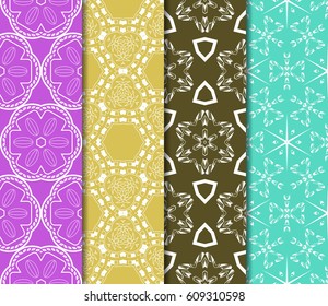 set of Abstract geometric pattern with floral elements. Seamless. Vector illustration. For design, wallpaper, background fills, fill, card, banner, flyer. Ethnic ornament