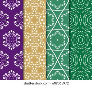 set of Abstract geometric pattern with floral elements. Seamless. Vector illustration. For design, wallpaper, background fills, fill, card, banner, flyer. Ethnic ornament