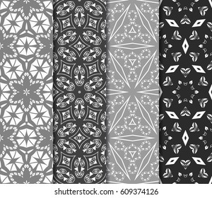 set of Abstract geometric pattern with floral elements. Seamless. Vector illustration. For design, wallpaper, background fills, fill, card, banner, flyer. Ethnic ornament