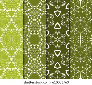 set of Abstract geometric pattern with floral elements. Seamless. Vector illustration. For design, wallpaper, background fills, fill, card, banner, flyer. Ethnic ornament