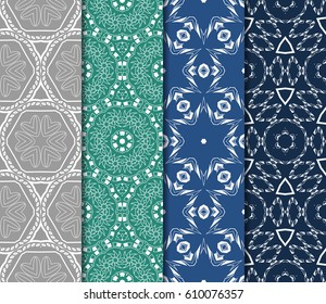 set of Abstract geometric pattern with floral elements. Seamless. Vector illustration. For design, wallpaper, background fills, fill, card, banner, flyer. Ethnic ornament