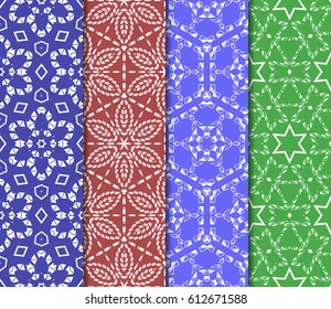 set of Abstract geometric pattern with floral elements. Seamless. Vector illustration. For design, wallpaper, background fills, fill, card, banner, flyer. Ethnic ornament