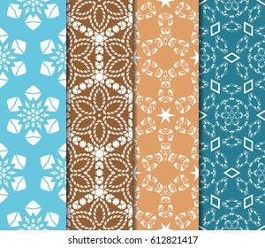 set of Abstract geometric pattern with floral elements. Seamless. Vector illustration. For design, wallpaper, background fills, fill, card, banner, flyer. Ethnic ornament