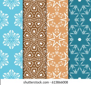 set of Abstract geometric pattern with floral elements. Seamless. Vector illustration. For design, wallpaper, background fills, fill, card, banner, flyer. Ethnic ornament