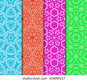 set of Abstract geometric pattern with floral elements. Seamless. Vector illustration. For design, wallpaper, background fills, fill, card, banner, flyer. Ethnic ornament