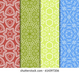 set of Abstract geometric pattern with floral elements. Seamless. Vector illustration. For design, wallpaper, background fills, fill, card, banner, flyer. Ethnic ornament