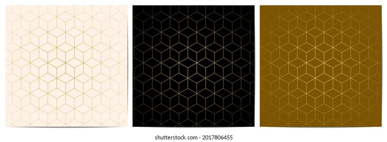 Set of abstract geometric pattern with golden lines.Luxury of black,white,and gold background.Design for decorative,wallpaper; clothing; wrapping.Vector illustration.Eps10