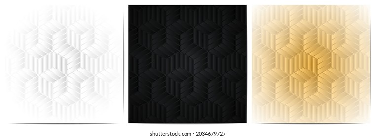  Set of abstract geometric pattern with polygonal shape elegant of black,white and gold background 