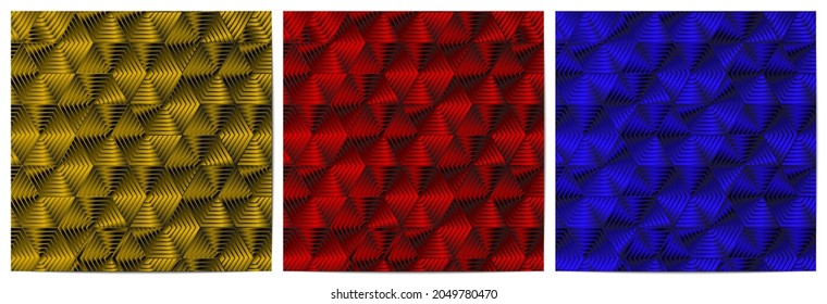 Set of abstract geometric pattern polygonal shape overlapping luxury with gold,red and blue background 