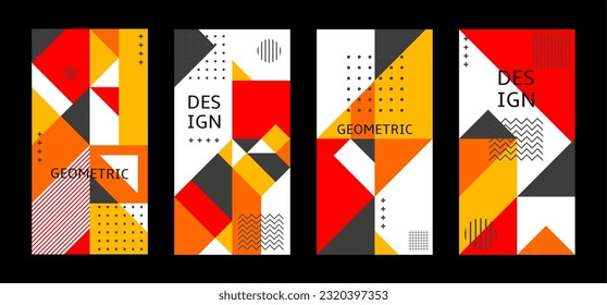 set of abstract geometric pattern poster design with touch of bright color variant composition. Useful for design of posters, presentations, backgrounds, flyers, etc.