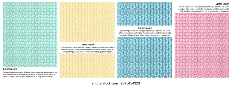Set of abstract geometric patterns 4-color on white background poster design. Vector illustration. 