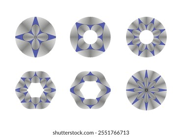 Set of abstract geometric patterns with blue accents and concentric lines. vector illustration.