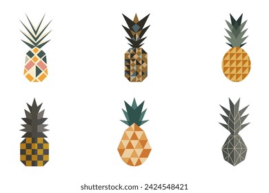 Set of abstract geometric pineapples. Decorative composition in bauhaus style. Creative vector flat illustration on white background.