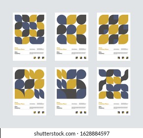 Set of abstract geometric poster design layout with editable text and graphics. Swiss geometry composition artwork with simple vector shapes. For poster design, presentation backdrop, A4 size flyer.