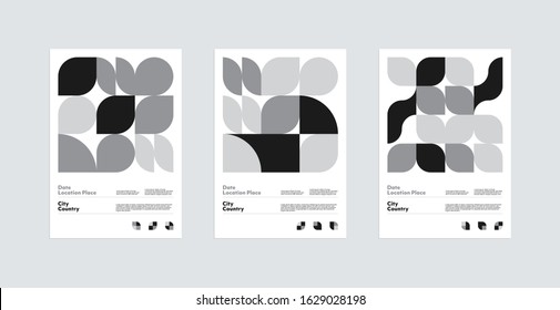 Set of abstract geometric poster design layout with editable text and graphics. Swiss geometry composition artwork with simple vector shapes. For poster design, presentation backdrop, A4 size flyer.