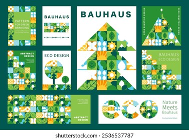 Set of Abstract geometric posters and banners with eco pattern. Natural organic shapes for branding