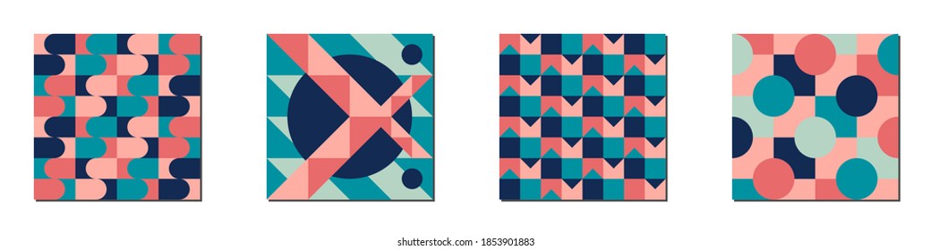 Conjunto de afiches geométricos abstractos. Colección de folletos futuristas de moda usa cuadrado, círculo, triángulo para negocios
