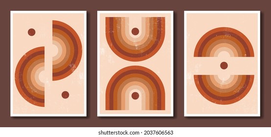 Conjunto de afiches geométricos abstractos. moderno estilo minimalista. Diseño de color plano para papel pintado, decoración de pared, postal, impresión, medios sociales, banner, fondo. Colección de ilustraciones vectoriales. 