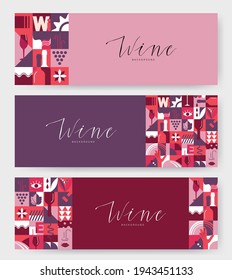 Set of abstract geometric posters for Wine Tasting event. WIne  backgrounds for brochures, poster design. Vector illustration