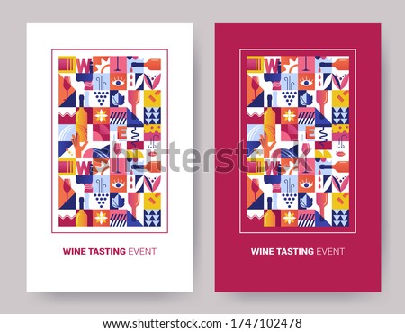 Set of abstract geometric posters for Wine Tasting event. Seamless  backgrounds for brochures, poster design. Vector illustration