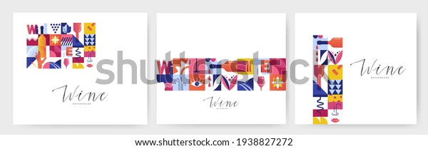 Set of abstract geometric posters for Wine\
Tasting event. Seamless  backgrounds for brochures, poster design.\
Vector illustration