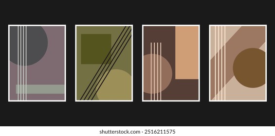 Set of Abstract geometric prints for boho aesthetic interior Minimalist wall art. Home decor wall prints, Neutrals colors. Contemporary artistic printable illustration