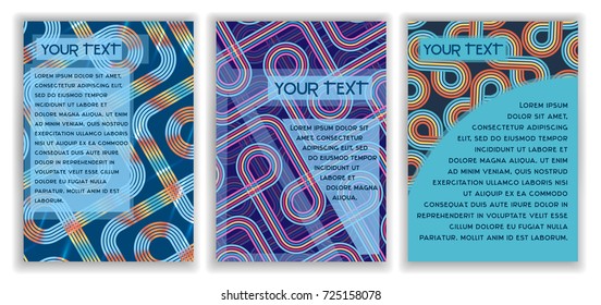 Set of abstract  geometric  retro vector design. With space for text. Suitable for any print  in 80s style. Vintage illustration for invitation, greeting card, cover, banner, flyer, web, sale